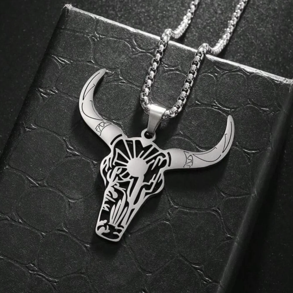 Stainless Steel Silver Bull Pendant Necklace